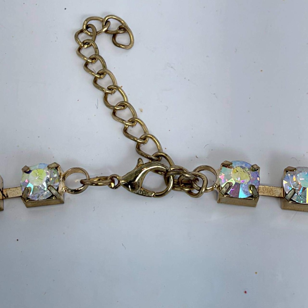 Multi Color Oversized Crystal Statement Necklace Gold Tone Bib Collar AB Accents - Picture 3 of 4